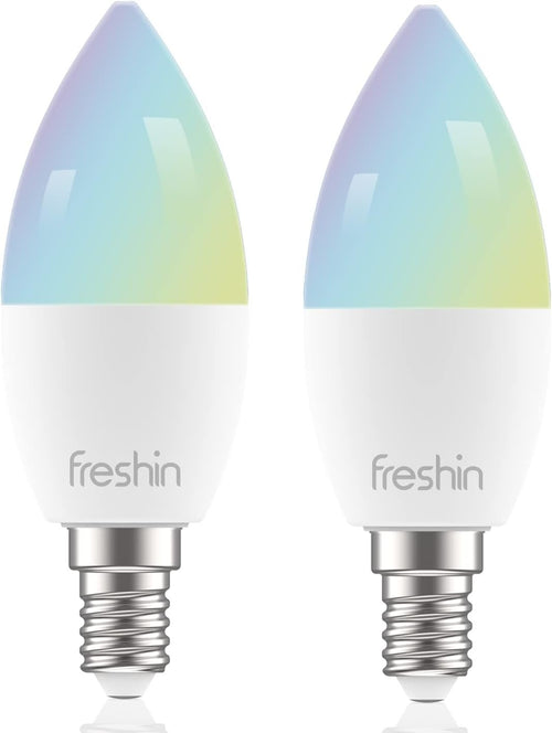 Smart LED WiFi Bulb FRESHIN E14 4.5W RGBCW LED Lamp Bulb Dimmable Light Bulb Color Changeable, Compatible with Alexa, Google Home No Hub Required ï¼ˆ2 Pack, Candle