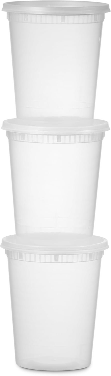Munfix Deli Food Containers with Lids - (24 Pack) 24-32 Oz Quart Size for Takeout Meal Prep Storage, BPA-Free, Dishwasher, Microwave Safe