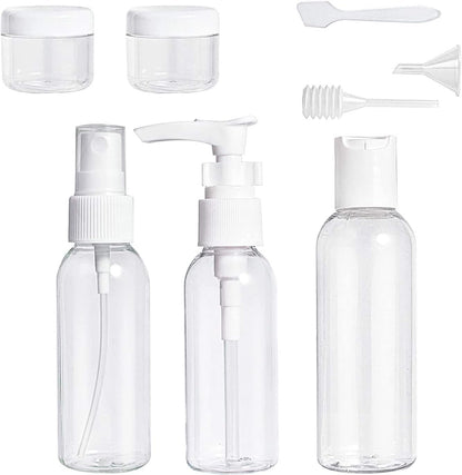 EZONEDEAL Travel Bottles Kit,Leak Proof Portable Toiletry Containers Set, Clear Flight Size PET Cosmetic Containers for Lotion, Shampoo, Cream, Soap, Set of 8