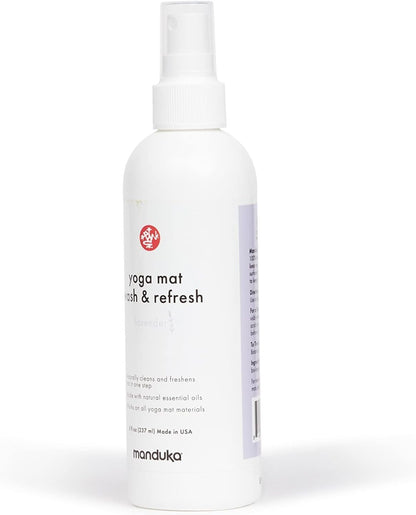 Manduka Yoga Mat Wash and Refresh – 100% Natural Essential Oil Yoga Mat Cleaning Spray, Fitness Equipment and Gym Accessories Cleaner, Non-irritating, Pet Friendly | Lavender Scent, 4 oz