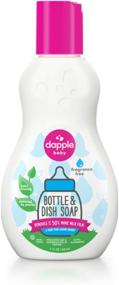 Dapple Baby - Bottle & Dish Soap, Plant Based Bottle Cleaner, Baby Safe Liquid Dish Soap, Fragrance Free Scented - Travel Size, 89 ml, 3 Ounces (Packaging may vary)