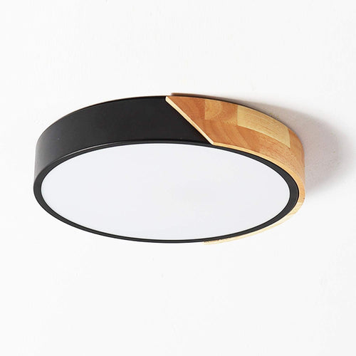 ZAITINZ LED Ceiling Lights,Black Modern Flush Mount Lighting Fixture,Round Shaped Wood Ceiling Lighting,24W,6500K Cool White,Ã˜30cm