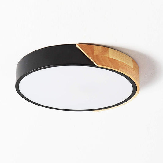 ZAITINZ LED Ceiling Lights,Black Modern Flush Mount Lighting Fixture,Round Shaped Wood Ceiling Lighting,24W,6500K Cool White,Ã˜30cm