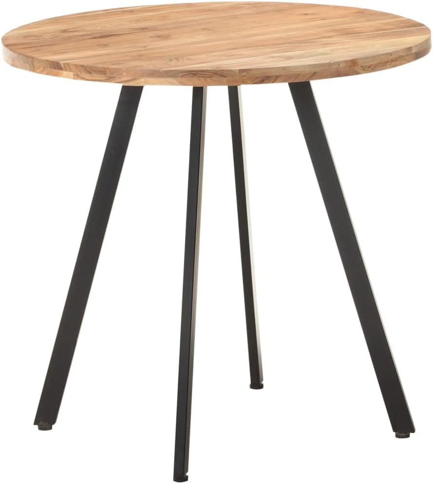 'vidaXL Solid Acacia Wood Dining Table with Iron Legs - Round Kitchen Table with Natural Finish - 80 cm Diameter - Industrial Style