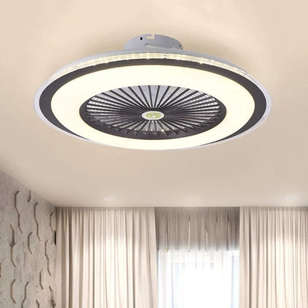 Modern Acrylic Ceiling Fans with Lights - UL LISTIED LED Flush Mount Ceiling Light with Remote Control Dimmable Hidden Blade Low Profile Hanging Lamp Adjustable Speed Dark Coffee Finish