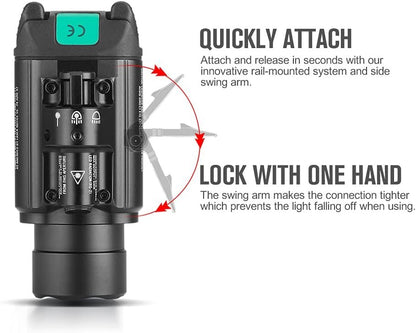 OLIGHT Baldr Pro 1350 Lumens Tactical Flashlight, Ultra Bright Light with Green Beam and White LED Combo, Compatible with 1913 or GL Rail, Light Powered by Batteries (BK)