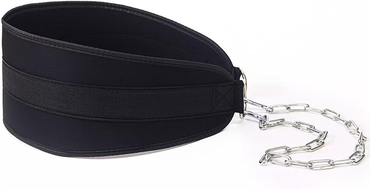 Weight Training Belt, Squat Fitness Gear, Steel Chain Support, Ergonomic Waist Fit, Heavy Load Capacity, Black, Great for Deadlifts, Calisthenics, and Home Gym Workouts