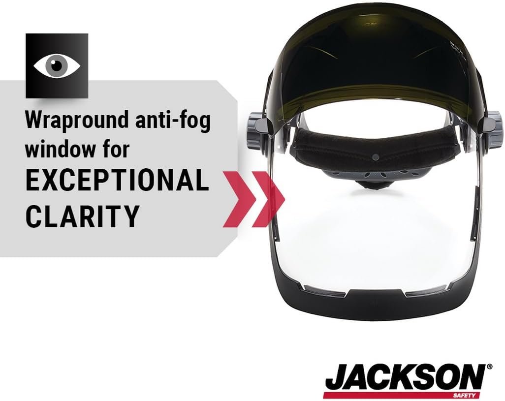 Jack Safety 14230 Quad 500 Premium Multi-Purpose Face Shield/Face Guard; Ratcheting Headgear, Clear Tint, Anti-Fog Coating, Visor Face Protection with 5 IR Rated Flipshade