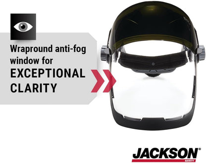 Jack Safety 14230 Quad 500 Premium Multi-Purpose Face Shield/Face Guard; Ratcheting Headgear, Clear Tint, Anti-Fog Coating, Visor Face Protection with 5 IR Rated Flipshade