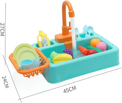 Play Sink with Running Water, Kitchen Sink with Electric Faucet,Toddler Kitchen Set, Automatic Water Cycle System,for Home,Kindergarten