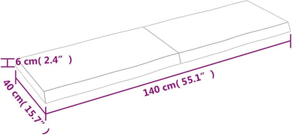 Solid Wood Tabletop, Dark Brown, 140 x 40 x (2-6), Live Edge, Replacement for Kitchen Coffee Table, Dining Table, Desktop Surface, Countertop Upgrade