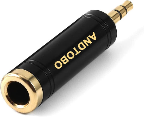 ANDTOBO 1/4'' to 3.5mm Stereo Pure Copper Headphone Adapter, 1/8'' Plug Male to 1/4''（6.35 mm） Jack Female Stereo Adapter for Headphone, Amp Adapter, Black 1-Pack
