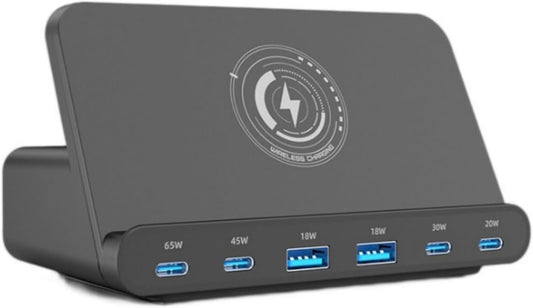 FOSION USB C Charger 160W 6 Port Desktop Wireless Charger Stand，Multiport USB C Charging Station with PD QC 3.0 Fast Charging and 15W Wireless Charging for MacBook，Laptop,iPhone 15,Galaxy S24
