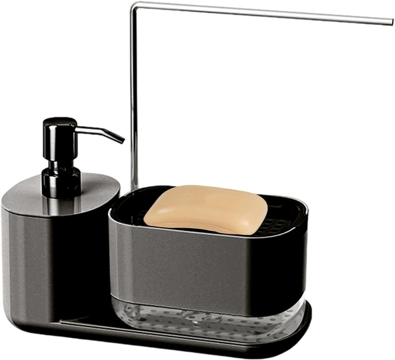 Générique Kitchen Caddy Organizer, Bathroom Soap Dish and Shower Gel Dispenser Bottle, Multi-Functional Sink Caddy Organizer for Dishcloth, Sponge, and Cleaning Essentials, (White, Black)