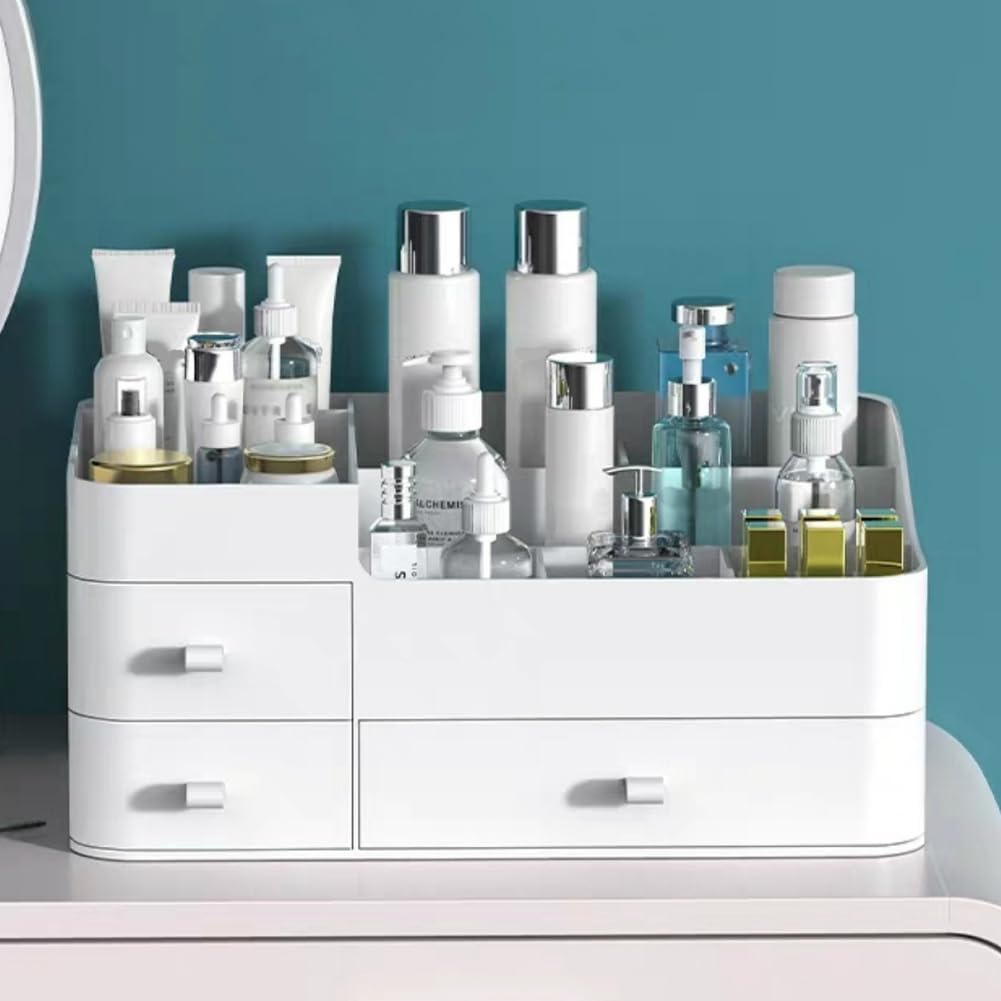 MIUOPUR Makeup Organizer for Vanity, Large Capacity Desk Organizer with Drawers for Cosmetics, Lipsticks, Jewelry, Nail Care, Skincare, Ideal for Bedroom and Bathroom Countertops - Large White