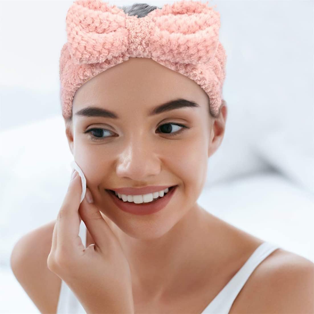 Spa Headband Facial Makeup Hairband Bowknot Head Wrap Coral Fleece Headbands for Washing Face Mask Shower 2PCS