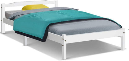 Artiss Bed Frame Wooden Single, White Single Bed Base with 26cm of Storage Space, Sturdy Timber Bed Frame, Solid Pine Wood Platform，Platform Base with Headboard for Guest Room, No Box Spring Needed