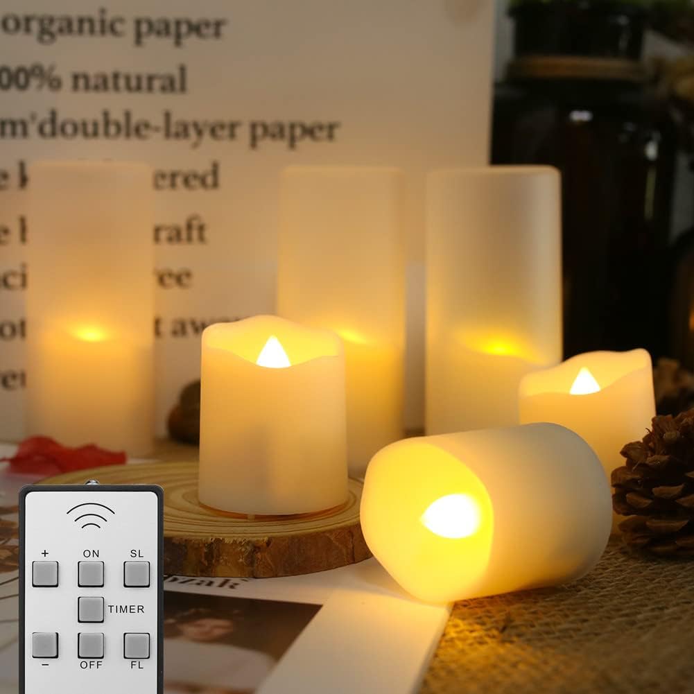 Actpe Rechargeable LED Electric Candle Light Flameless Flashing Home Dinner Decoration Christmas Wedding Birthday Party Celebration Halloween Tea Lights with Timer & Remote, Pack of 6