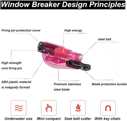 2-in-1 Escape Tool Window Safety Hammer Seatbelt Cutter Portable Glass Breaker Keychain for Land, Underwater Emergencyâ€¦ (pink)