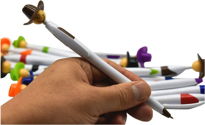 Lopenle 14PCS Cool Cowboy Pens Cowboy Hat Smile Pen Retractable Ballpoint Pens For School Home Office Stationery Supplies