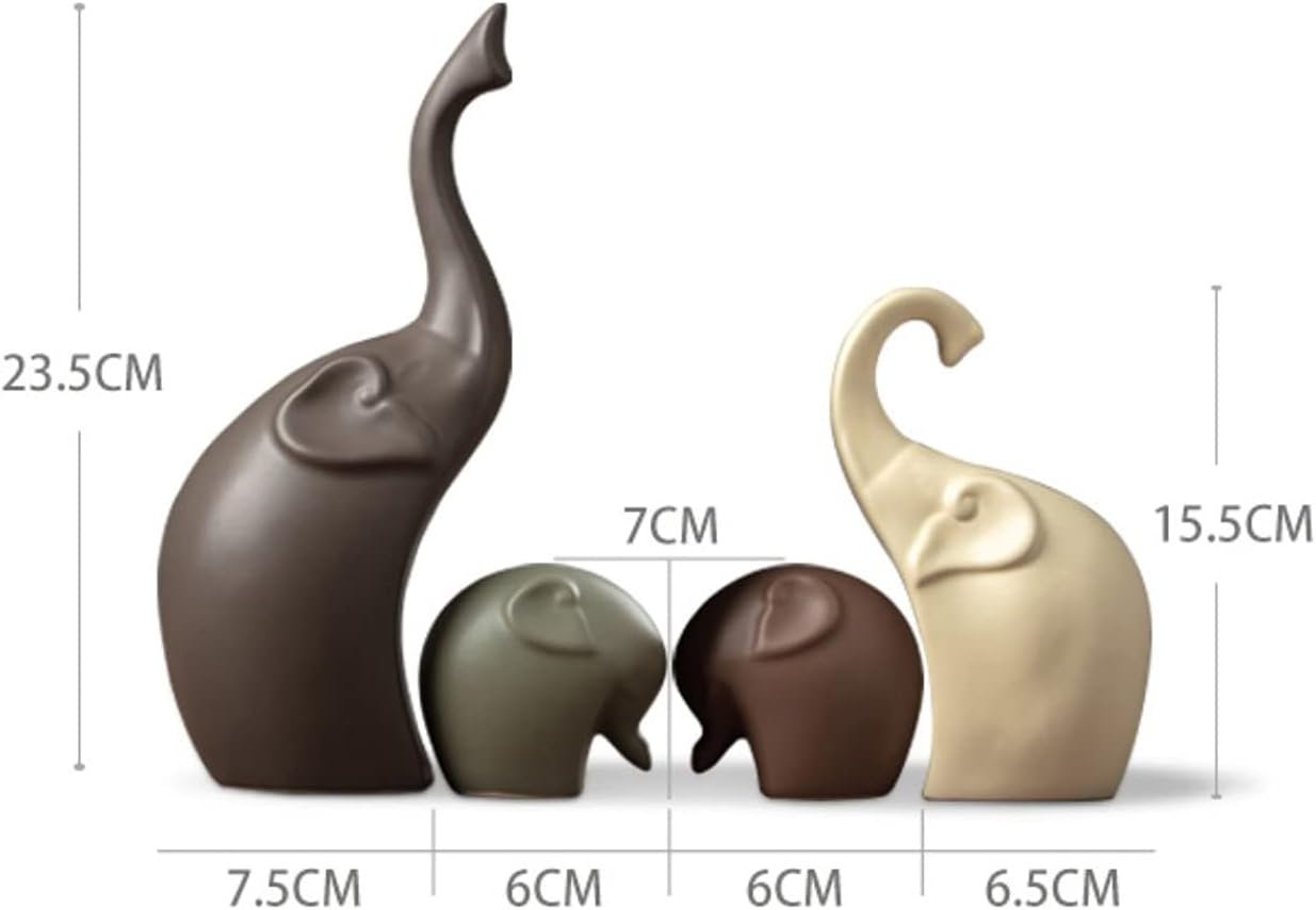 Lin's Wood Porcelain Animal Ornament Decoration Elephants Ceramic Crafts Art Decor Creative Ornaments Gift Family Matts Four People Elephants Home
