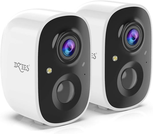 Dzees Outdoor Camera Wireless, Battery Powered WiFi Surveillance Camera for Home Security System with Siren Alarm & Spotlight, Motion Detection, Color Night Vision, IP65 Waterproof Cloud/SD-2-Pack