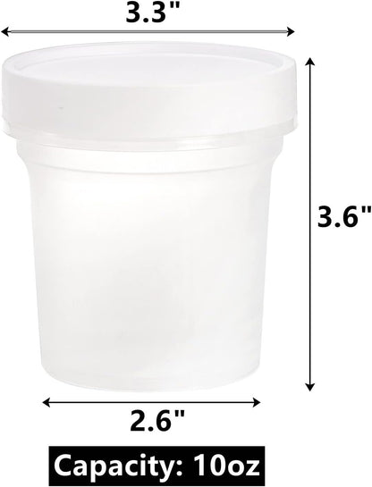 Peohud 20 Pack Ice Cream Containers, 10 Oz Plastic Freezer Food Storage Jars with Screw Lids, Leak Proof Takeout Container for Jam, Reusable Pudding Cups for Fruit, Dessert, Sundaes, Soup, BPA Free