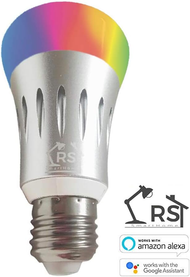 Smart Bulb, Smart Bulb, WiFi E27 RGB, RGB+W 7W, Echo Alexa, Google Home, Adjustable Light, Compatible iOS Android App Smart Life, 16 Million Colours, RS Smart Home, LED