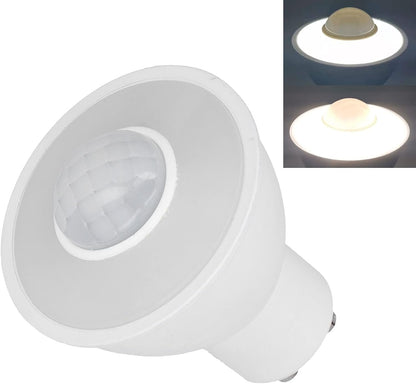 Motion Sensor Light Smart Bulb - Infrared Body Sensing GU10 Bulb, 5W 500LM LED, AC100-240Volt White Light for Indoor Lighting