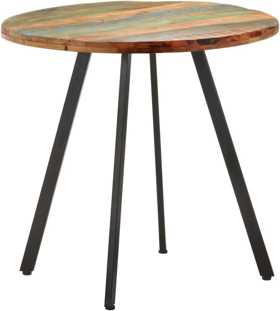 Round Dining Table, Coffee Table, Solid Reclaimed Wood Side Table for Dining Room, Kitchen, Living Room, 80 x 75 cm