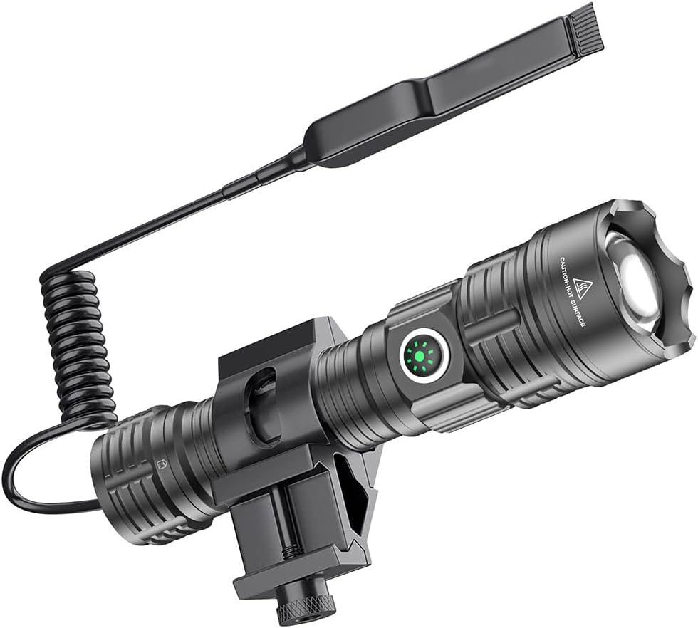 haixnfire Outdoor Camping Tactical Flashlight Type-C USB Rechargeable 6000 lumens 3 Light Mode Telescopic Zoom LED Guide Light Pressure Switch Picatinny Rial Flashlight