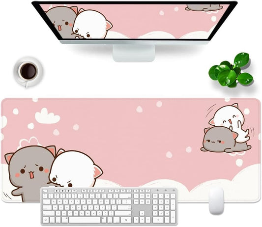 Large Pink Mouse Pad Kawaii Mouse Pad Gaming XL Cat Desk Mat 80x30x0.3 cm Cute Desk Pad,Women Desk Accessories,Gifts for Women (Cute Cat)