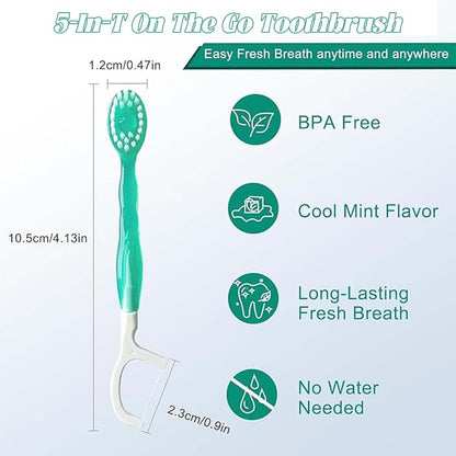 5 In 1 Mini Toothbrush & Floss & Tongue Scraper & Toothpick Set, 5 In 1 Toothbrush & Floss, All In One Oral Care On The Go, Individually Packed In Box, For Travel And Gatherings Daily Use (1pcs)