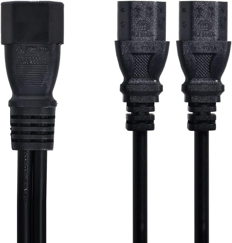 ChenYang IEC 320 C14 Male 1 to 2 C13 Female Y Splitter Power Extension Cable Adapter 10A 250V for Monitor/Computer/PDU Chassis/Printer