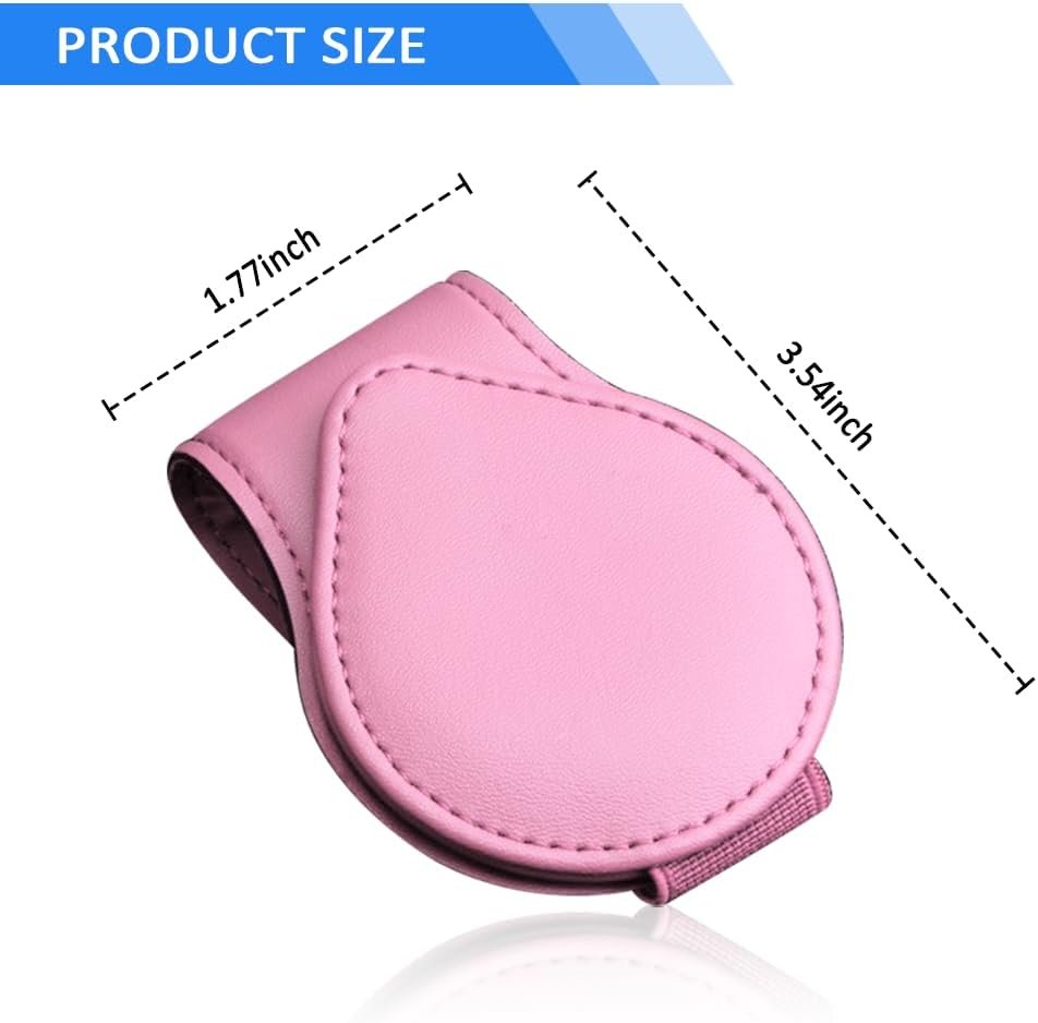 Sunglasses Holder for Car Visor,Magnetic Leather Car Sunglasses Holder Clip Organizes Glasses Tickets Cards & Keeps Car Tidy,Universal Car Accessories Interior Fits All Vehicle Model (Pink)