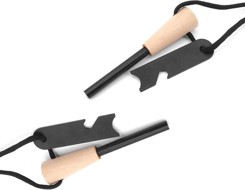 Priaora 2 Flint and Steel, Fire Starter Survival Tool, Magnesium Stick Fire Starter, Starter Camping Survival Kit with Wooden Handle Reusable Camping Fire Lighter Stick Outdoor for Bushcraft (K23-2)