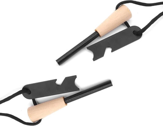 Priaora 2 Flint and Steel, Fire Starter Survival Tool, Magnesium Stick Fire Starter, Starter Camping Survival Kit with Wooden Handle Reusable Camping Fire Lighter Stick Outdoor for Bushcraft (K23-2)