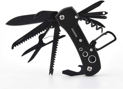 HONZIN Multitool Knife Camping 15 in 1 Multi Purpose Pocket Tool Antirust Black Oxide Swiss Style Pocket Knife for Survival Fishing Car Travel