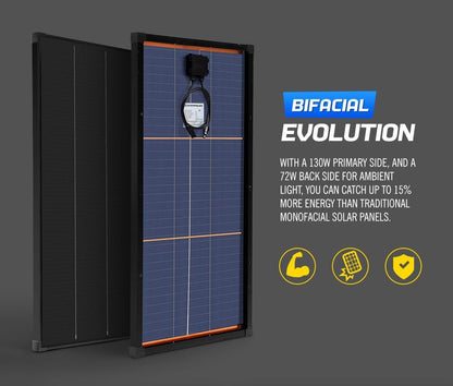 ATEM POWER 130W Shingled Bifacial Solar Panel Kit Mono Fixed, High Efficiency Solar Power Charger for 12V Off-Grid Boat RV Caravan Camping Off-Grid