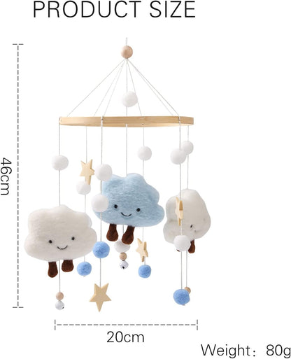 Promise Babe Mobile Baby Wood with Felt Balls Baby Room Bed Hanging Bell Clouds Star Crocheted Felt Mobile Windshield Baby Boys Girl Cot Bed Baby Star Moon Clouds Mobile