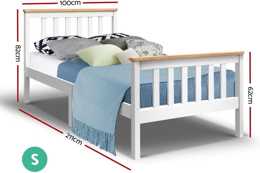 Artiss Single Bed Frame Platform Wooden Timber Frames Beds Base Bedroom Room Decor Home Furniture White with Reinforced Bracket Support for Kids, Toddler and Adult, Modern Design