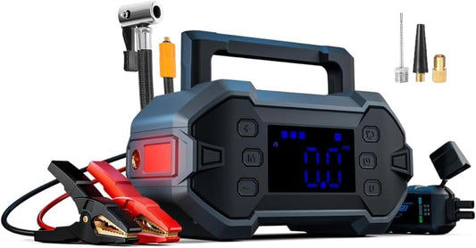 Portable Car Jump Starter 3000A with Air Compressor 12V Battery Jumper Emergency for 8.0L Gas & Diesel Engines Power Booster Start Boost Charger Box and Power Bank, for All Weather