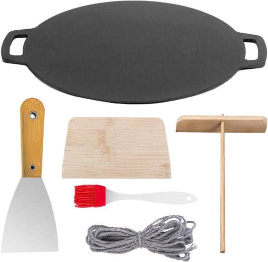 40cm Seasoned Cast Iron Induction Crepes Pan Baking Pancake Tool Pizza Bakeware