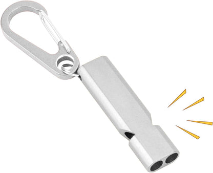 Survival Whistle, Safety Signal Tool, Camping Accessory, 120dB Double Tube Design, Lightweight Aluminum Build, 2-Pack, Thing For Hiking And Urgency Use, 2.09x0.55in