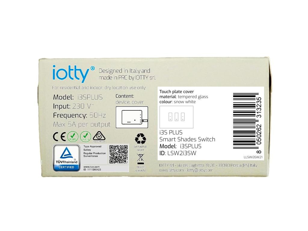 iotty i3S Plus Design Switch, WiFi Home Automation, Smart Blind and Roller Shutter Management, Wifi Diverter Compatible with Google Home, Alexa and Siri with Sensors