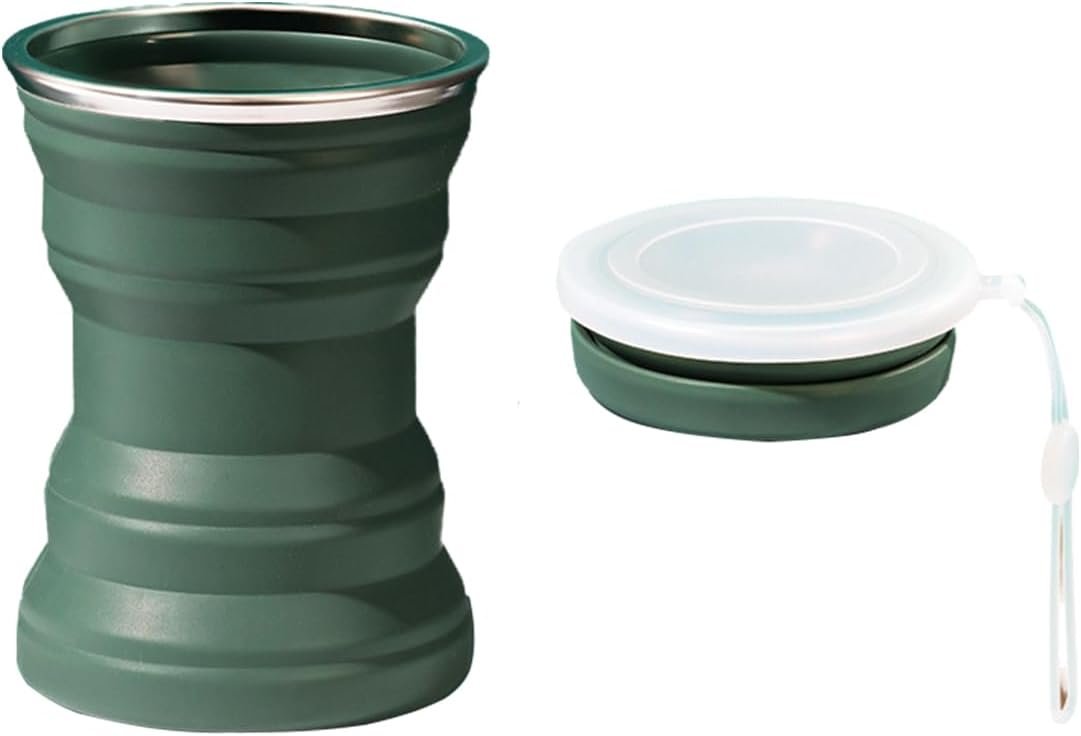 AIMALL Silicone Folding Cup, Portable Retractable Travel Mug with Lid, Mini Cup for Outdoor, Business & Travel, Hot & Cold Beverage, 3.18 x 4.13in