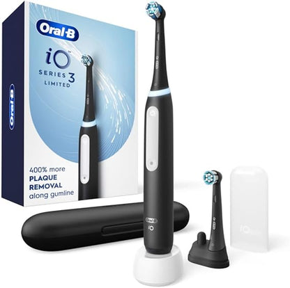Oral-B iO Simple Clean Rechargeable Electric Powered Toothbrush, Night Black with 1 Gentle Care Brush Head and 1 Black Travel Case - Automatic Pressure Sensor to Protect Gums - 3 Modes - 2 Min Timer