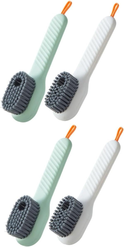 FOMIYES 2sets Multi-use Cleaning Brush Set Laundry Tile Shoe Brush Soap Dispenser Storage Plastic Soft Bristles Home Cleaning Essential 2pcs*2