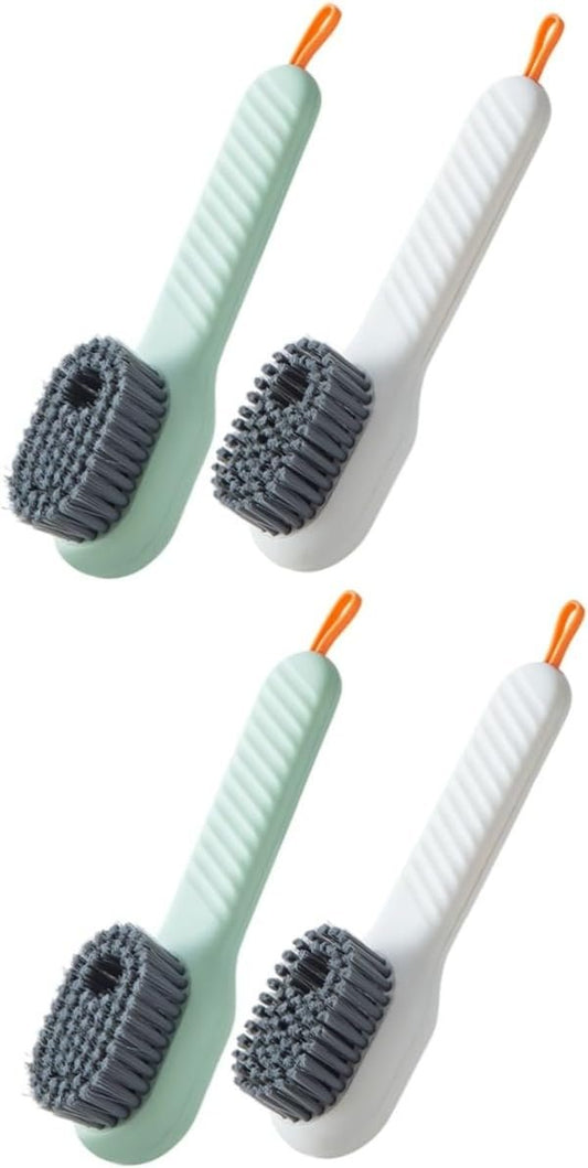 FOMIYES 2sets Multi-use Cleaning Brush Set Laundry Tile Shoe Brush Soap Dispenser Storage Plastic Soft Bristles Home Cleaning Essential 2pcs*2