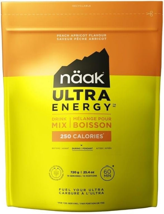 NÄAK Drink Mixes Ultra Energy™, 10 servings, 720g | Sport hydration Mix, electrolytes, BCAAs developed for athletes and performance | Vegan, Plant-Based Protein, Non GMO, gluten free (Peach Apricot)